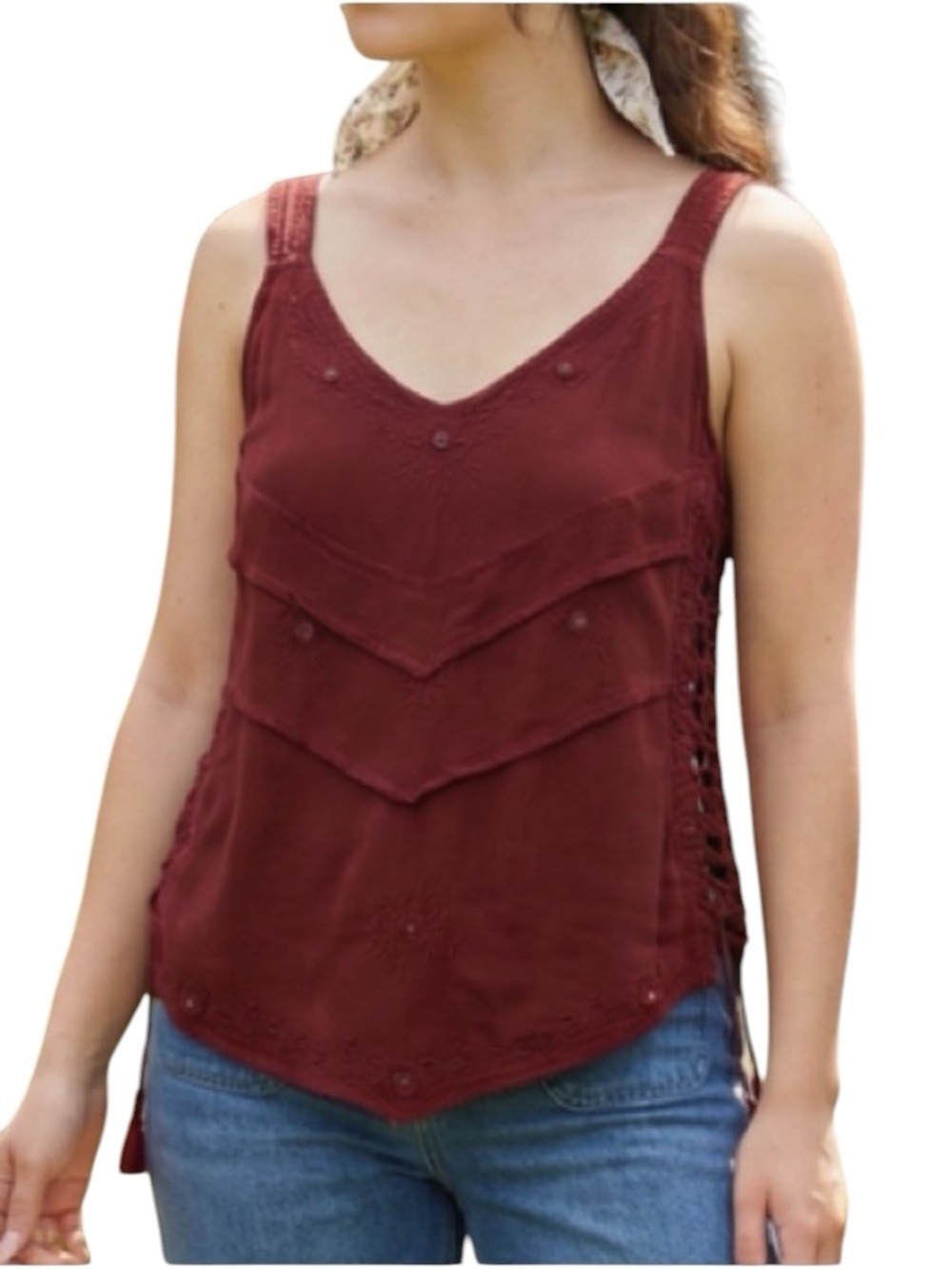 Vintage cotton house 90s whimsigoth burgundy embroidered top boho western goth